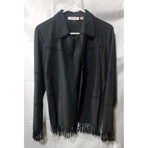 selene sport linen blend fringe shirt jacket Crochet Trim Western-core Sz S
